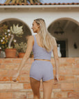 Women's swim shorts light purple modest high waisted swim bottoms