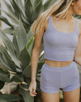 Women's swim shorts light purple modest high waisted swim bottoms