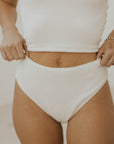 Modest white bikini bottoms