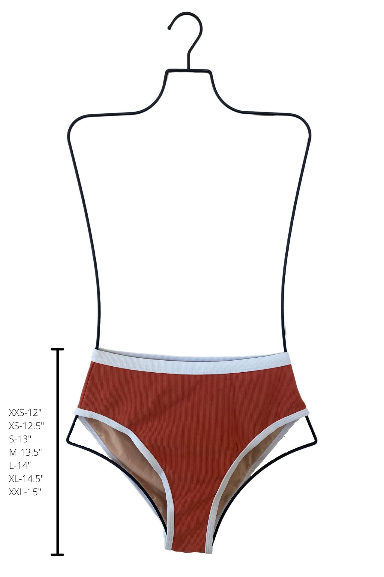 Coral High Waisted Bottoms | Ribbed Swim Bottoms with White Trim
