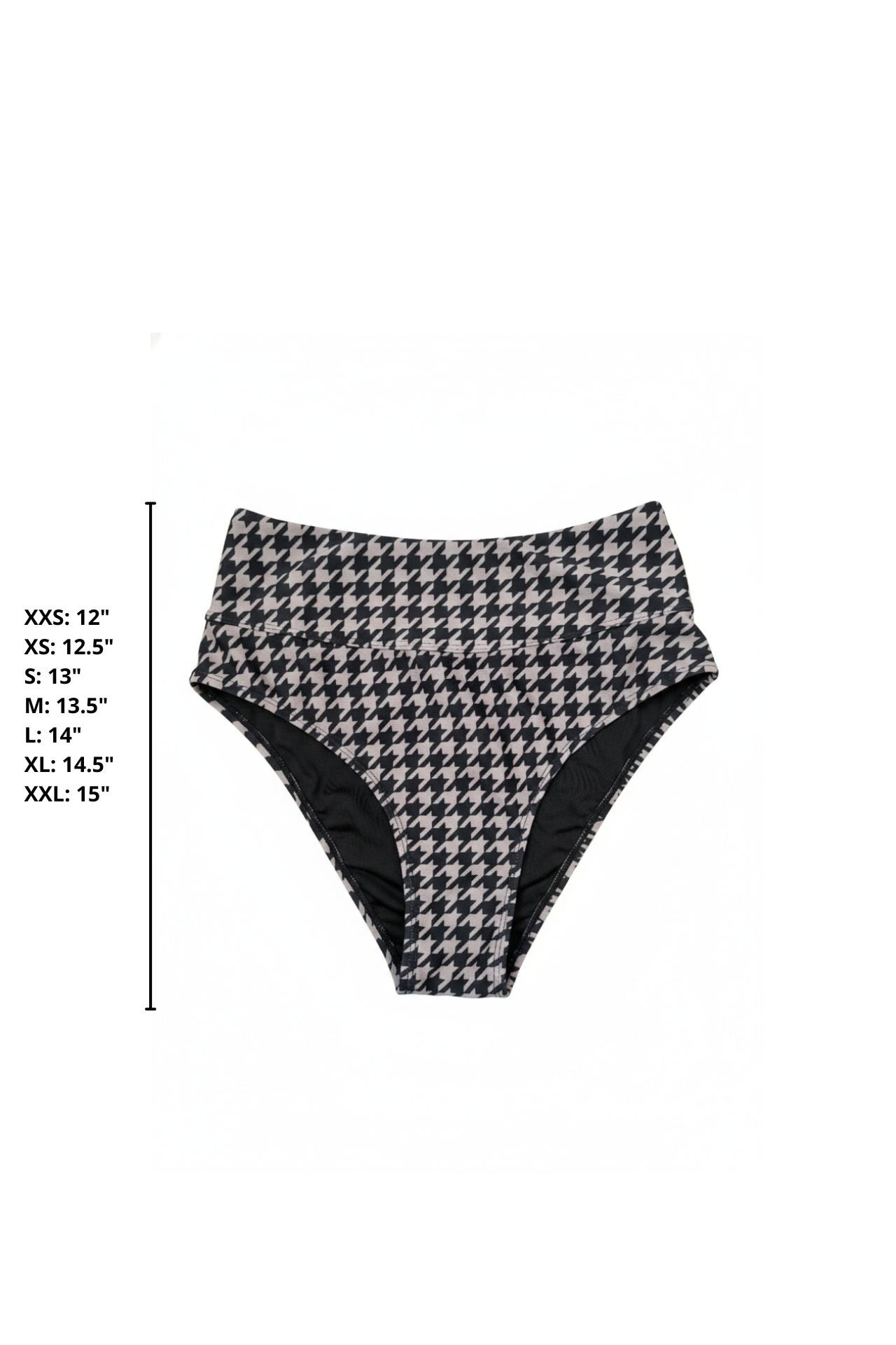 Bristol High Waisted Bottoms | Black & Cream Houndstooth Full Coverage Bikini Bottoms