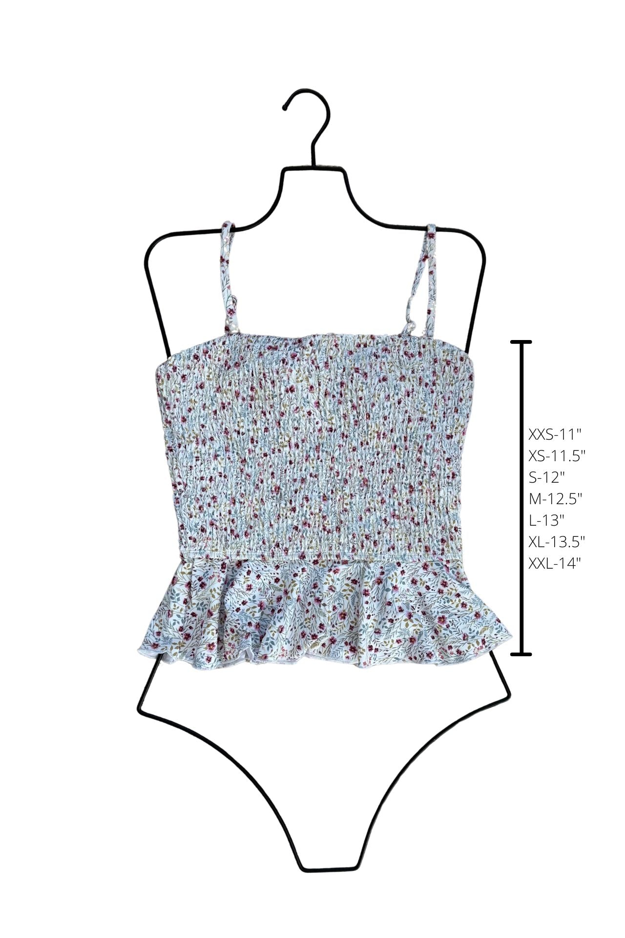 Amelia Top | Shirred White Floral Peplum Tankini Top