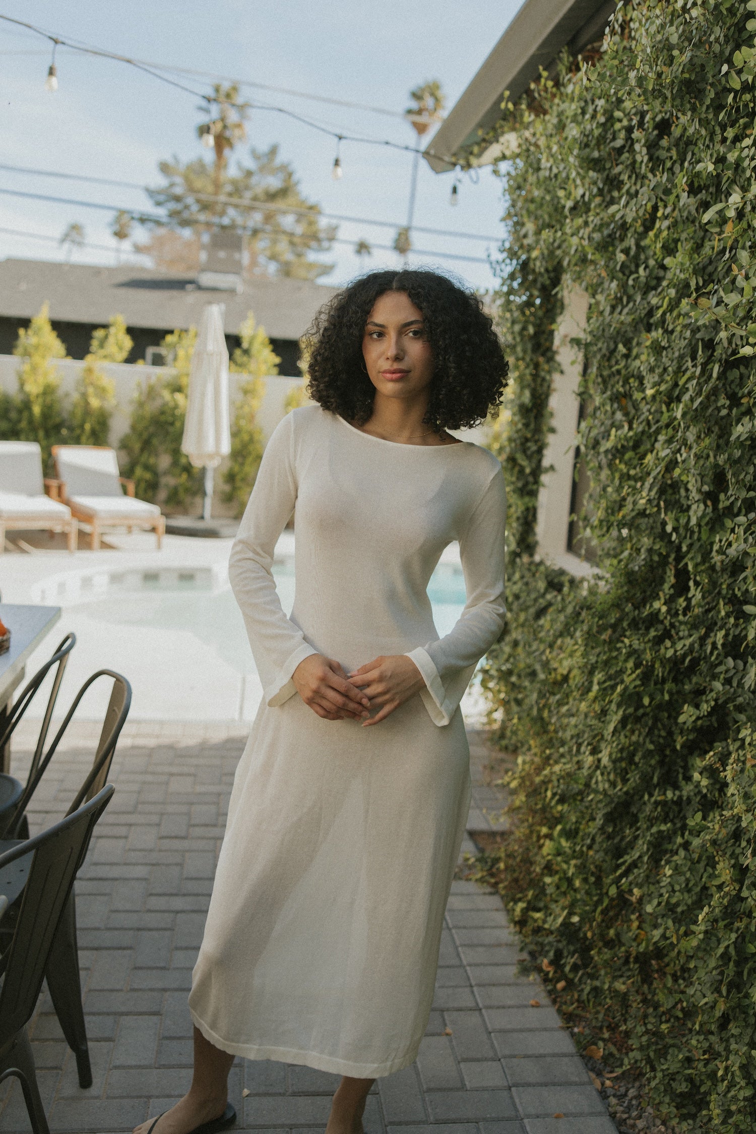 Neutral Long Sleeve Swim Dress Coverup