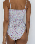 Amelia Top | Shirred White Floral Peplum Tankini Top