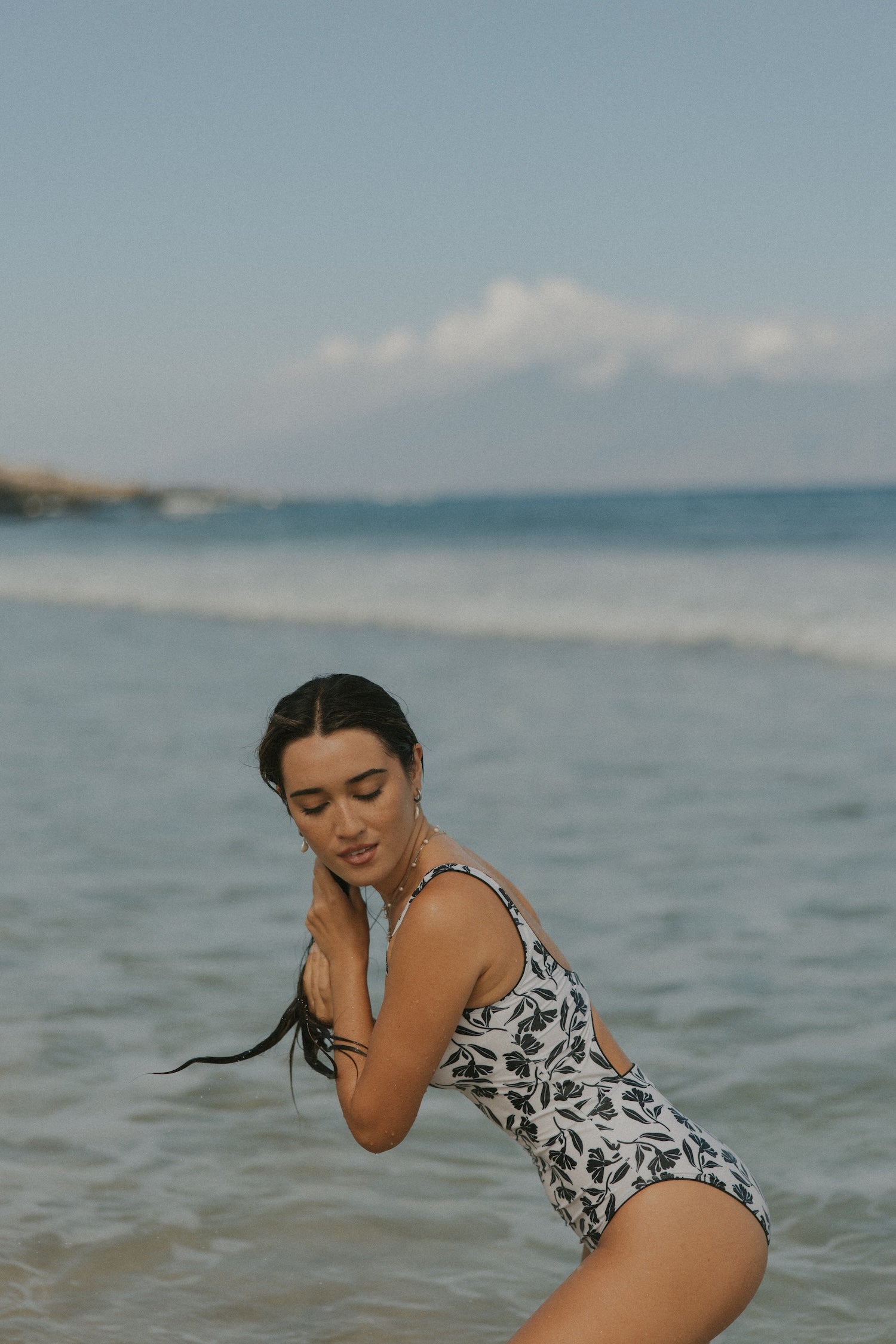 Modest Floral B&W One Piece Swimsuit