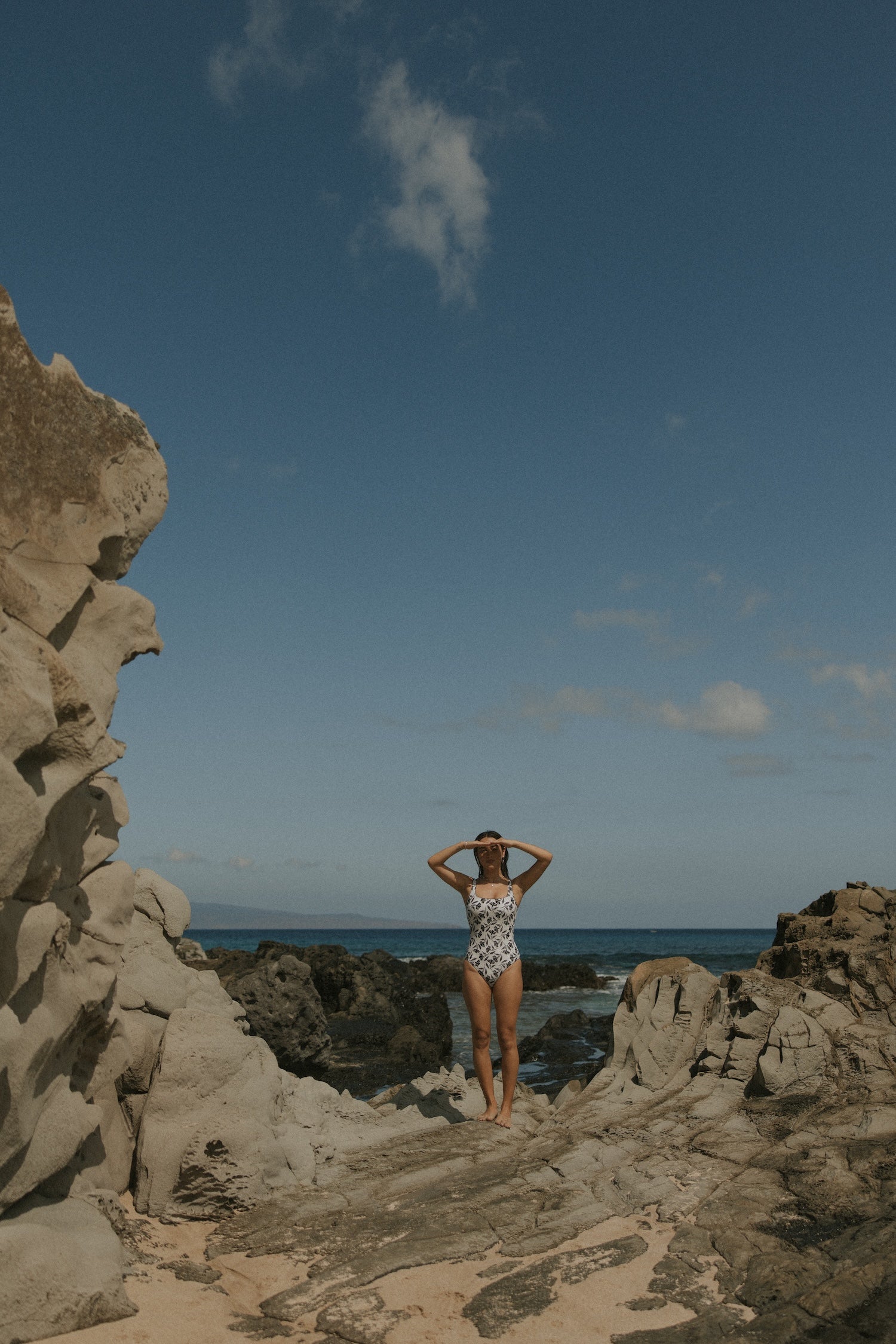 Full Coverage White and Black One Piece Swimsuit