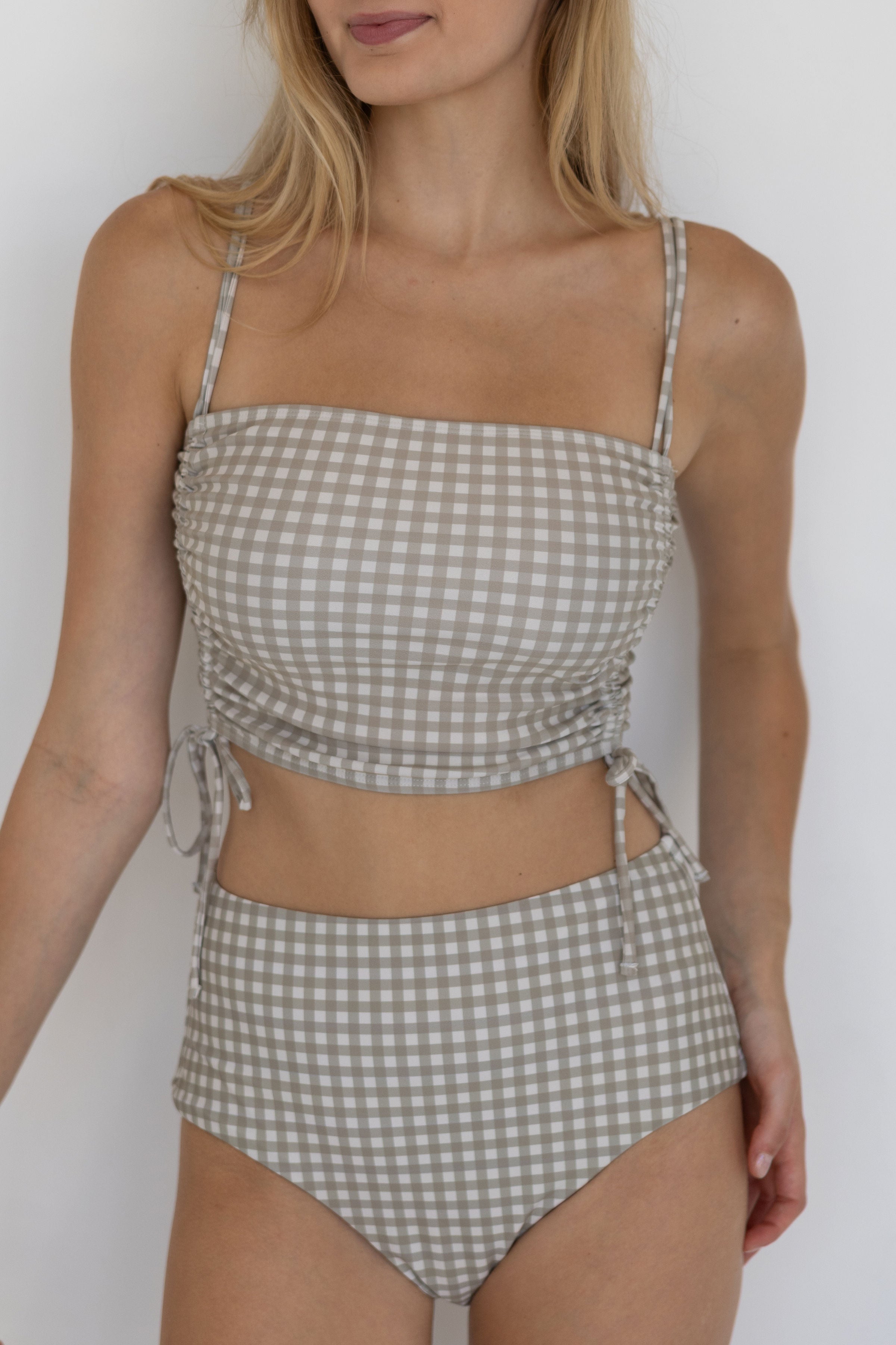 August Top | Gingham Tankini Top with Customizable Ruching