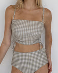August Top | Gingham Tankini Top with Customizable Ruching