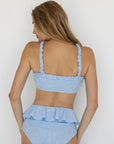 Azure Bikini Top | Light Blue Textured Ruffle Strap Bikini Top
