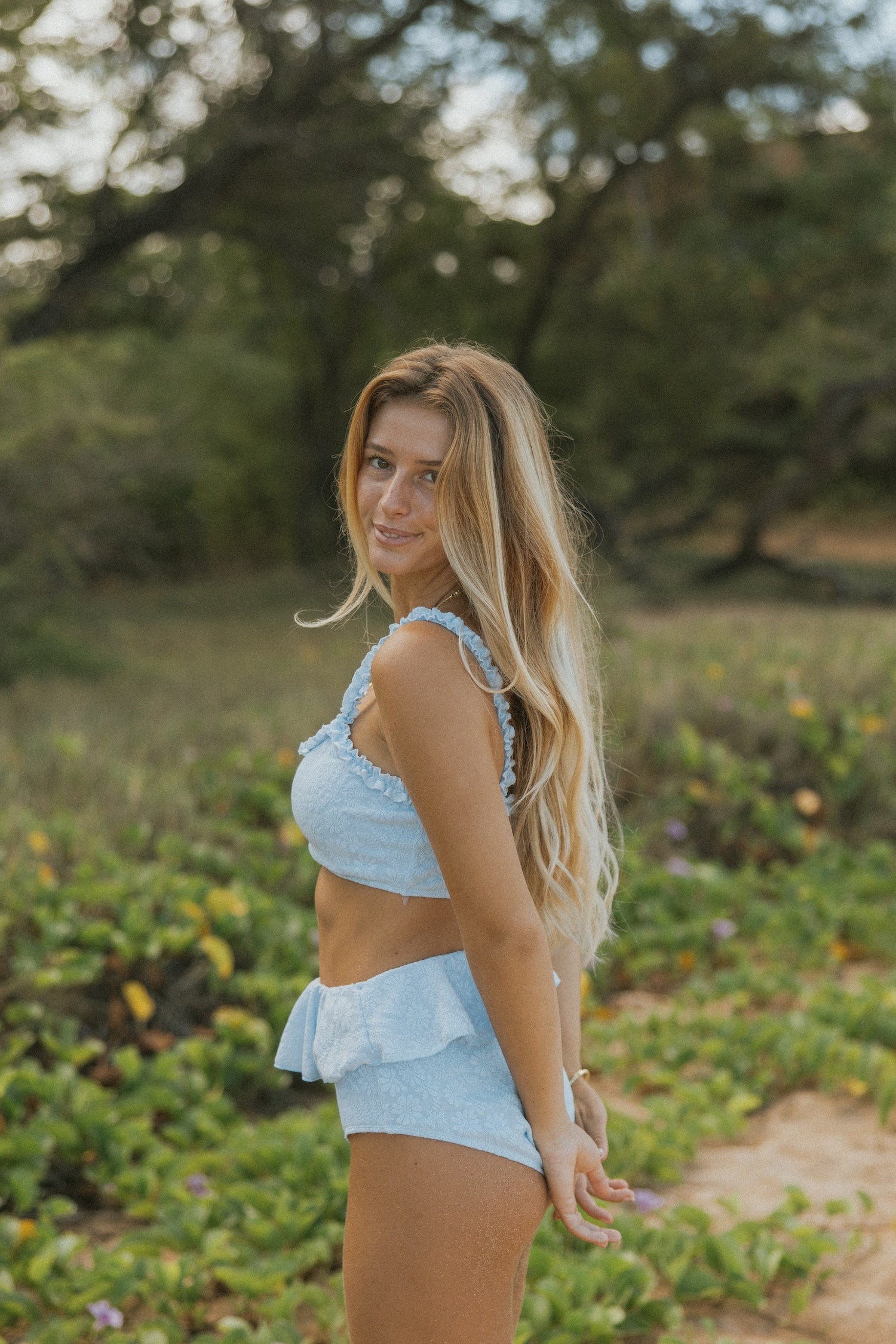 blue modest bikini top