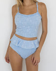 Azure High Waisted Bottoms | Light Blue Ruffle High Waist Swim Bottoms