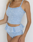Azure Top | Textured Light Blue Scoop Neck Ruffle Tankini Top