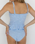 Azure Top | Textured Light Blue Scoop Neck Ruffle Tankini Top