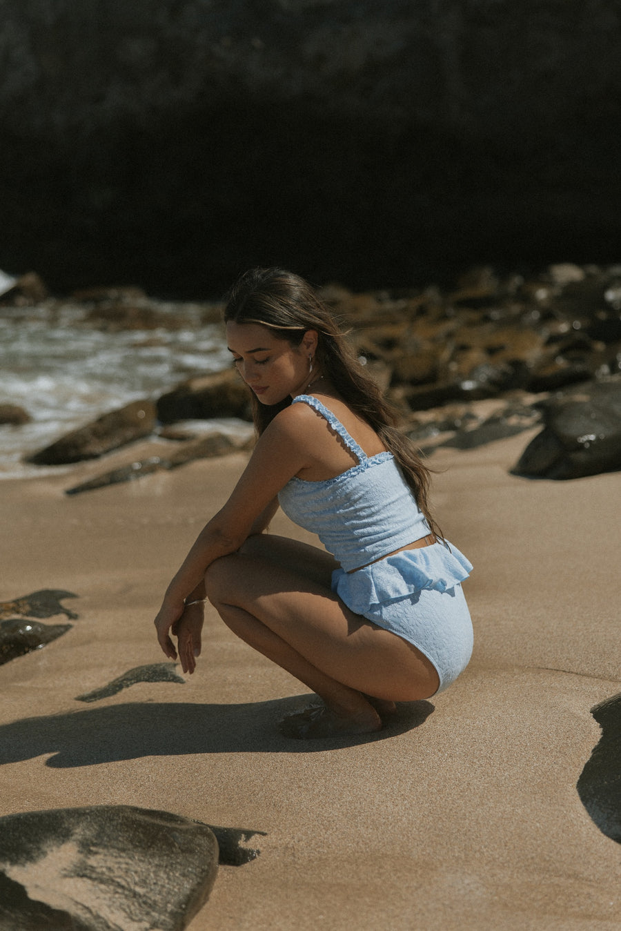 Azure High Waisted Bottoms | Light Blue Ruffle High Waist Swim Bottoms ...