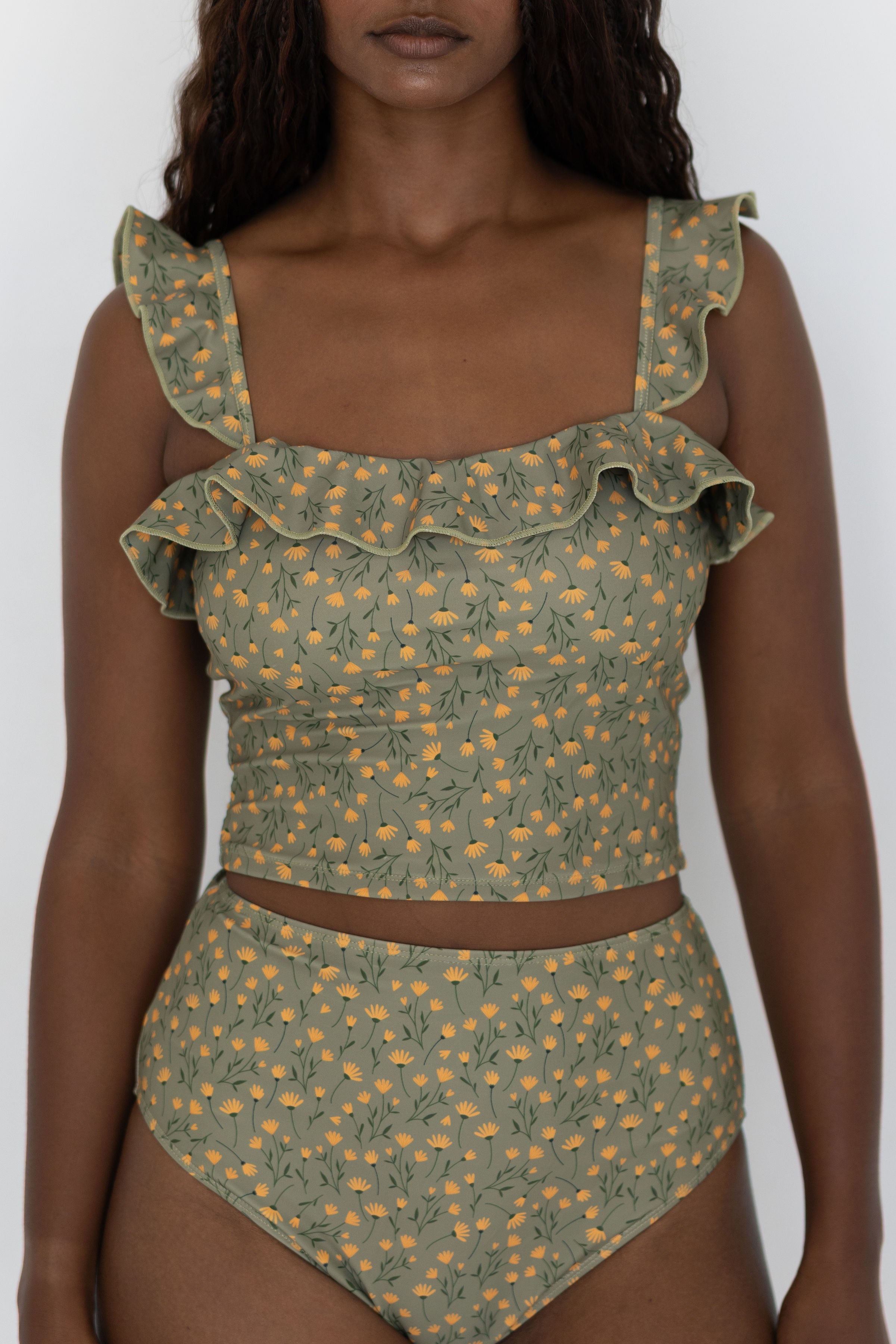 Bella Top | Floral Ruffle Off Shoulder Tankini Top