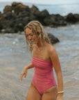 Full Coverage Ruched Pink One Piece Swimsuit