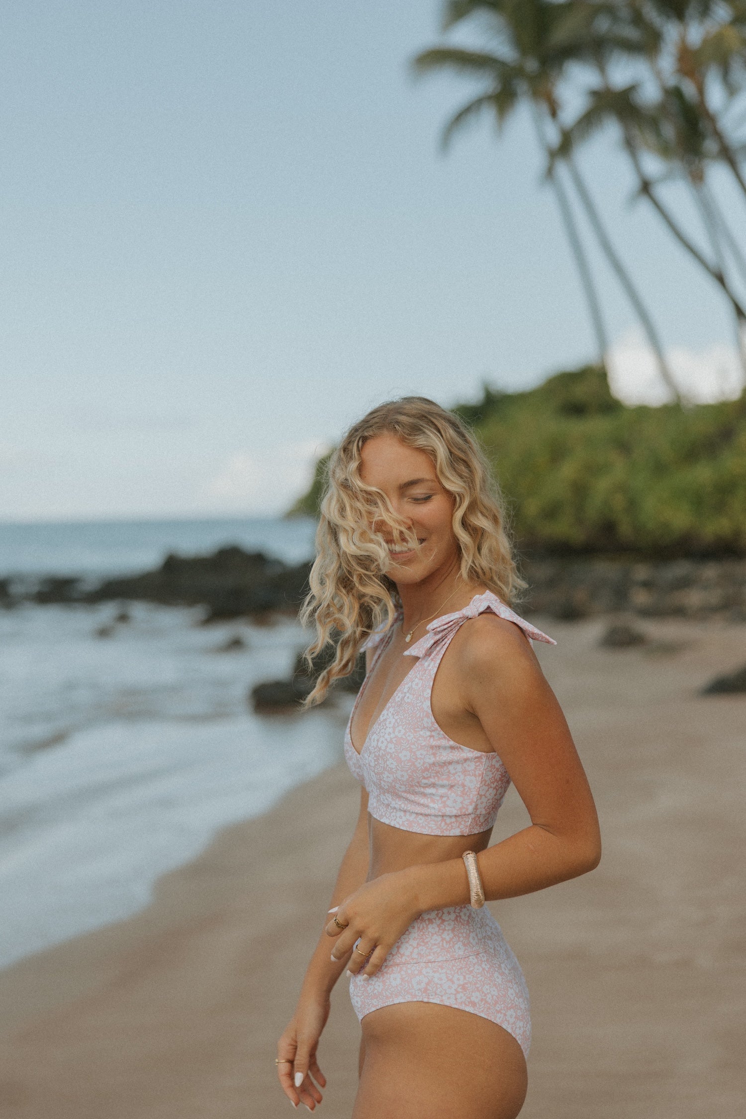 Cute Feminine Pink Bikini Top with V Neck