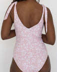 Blush One Piece Swimsuit | Pale Pink Floral V-Neck Tie Strap One Piece