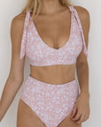 Blush Bikini Top | Pale Pink Floral V-Neck Swim Top