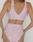 Blush High Waisted Bottoms | Pale Pink Floral Full Coverage Bikini Bottoms