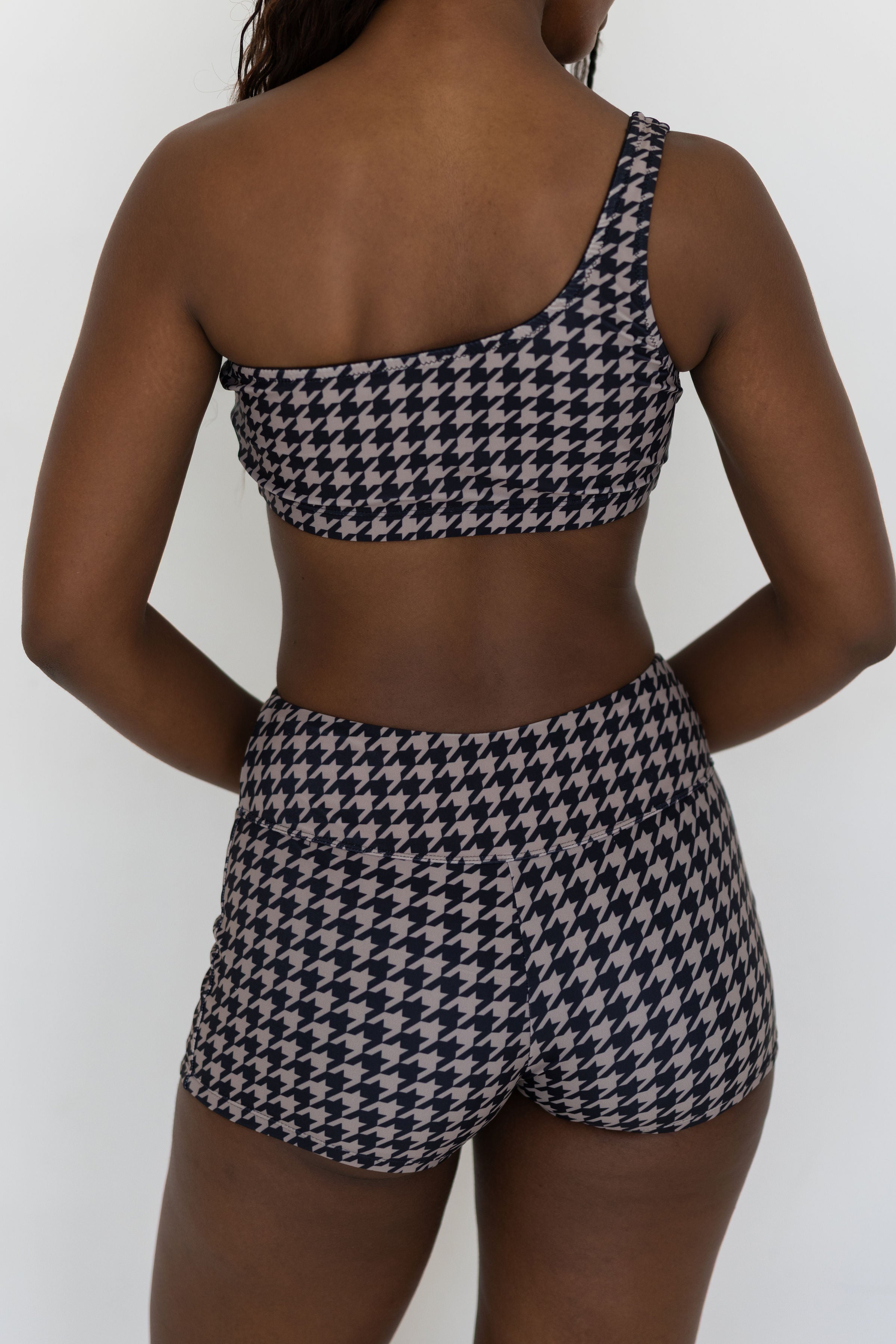 Bristol Bikini Top | Black & Cream Houndstooth Straight Neck Bikini Top