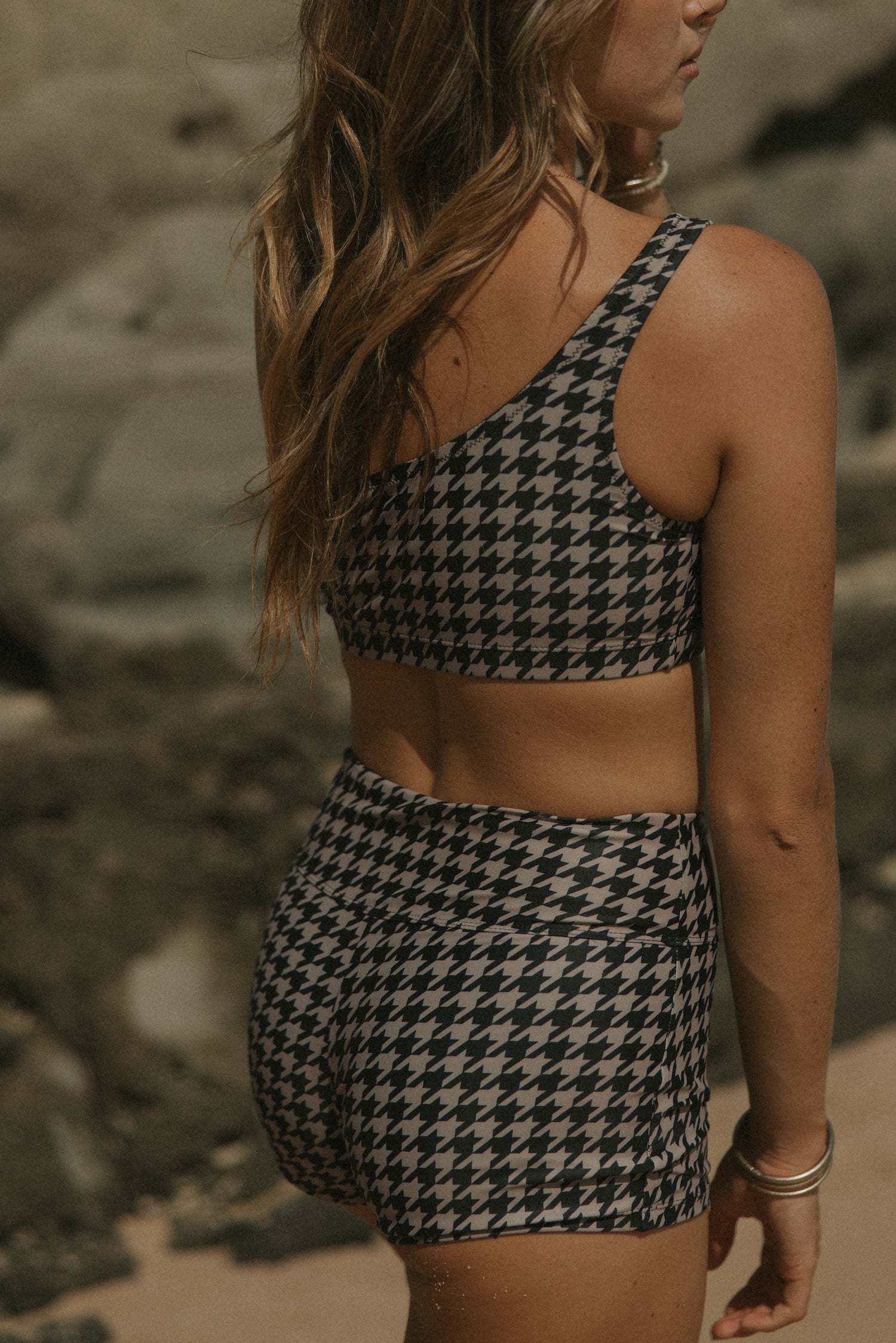 Houndstooth Print Bikini with High Waisted Swim shorts