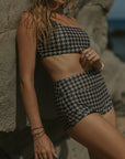 Full Coverage Houndstooth Bikini with Boy Shorts