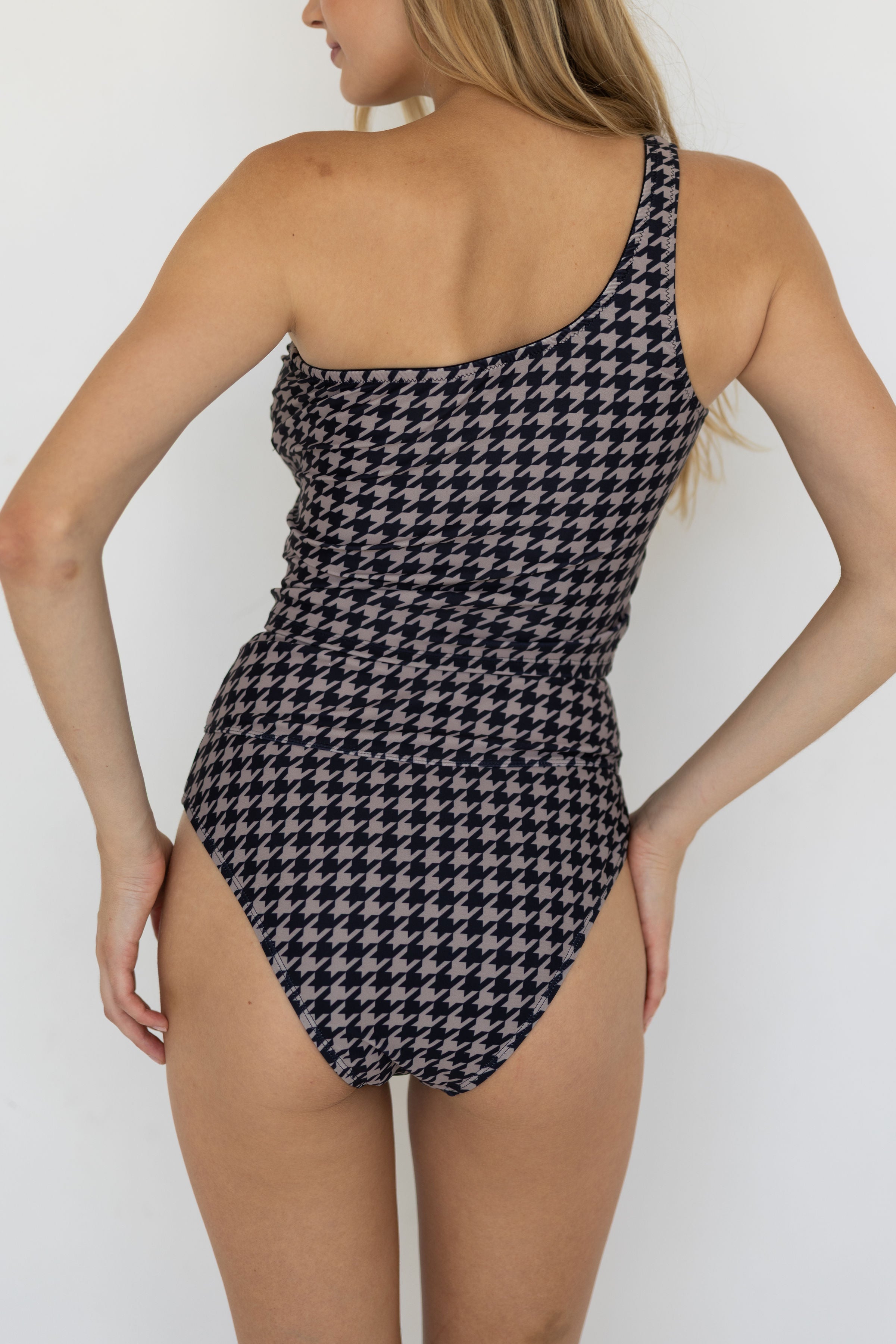 Bristol High Waisted Bottoms | Black & Cream Houndstooth Full Coverage Bikini Bottoms