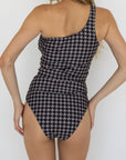 Bristol High Waisted Bottoms | Black & Cream Houndstooth Full Coverage Bikini Bottoms