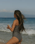 Full coverage houndstooth print tankini