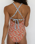 Calypso One Piece Swimsuit | Halter Neck Open Back Floral One Piece