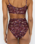 Charlotte High Waisted Bottoms | Maroon Ditsy Floral Swim Bottoms