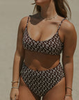 Chloe Bikini Top | Scoop Neck Brown Floral Bikini Top