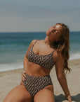 Chloe Bikini Top | Scoop Neck Brown Floral Bikini Top