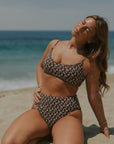 Chloe High Waisted Bottoms | Brown Dainty Floral Full Coverage Bottoms