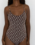 Chloe One Piece Swimsuit | Scoop Neck Brown Floral Modest One Piece