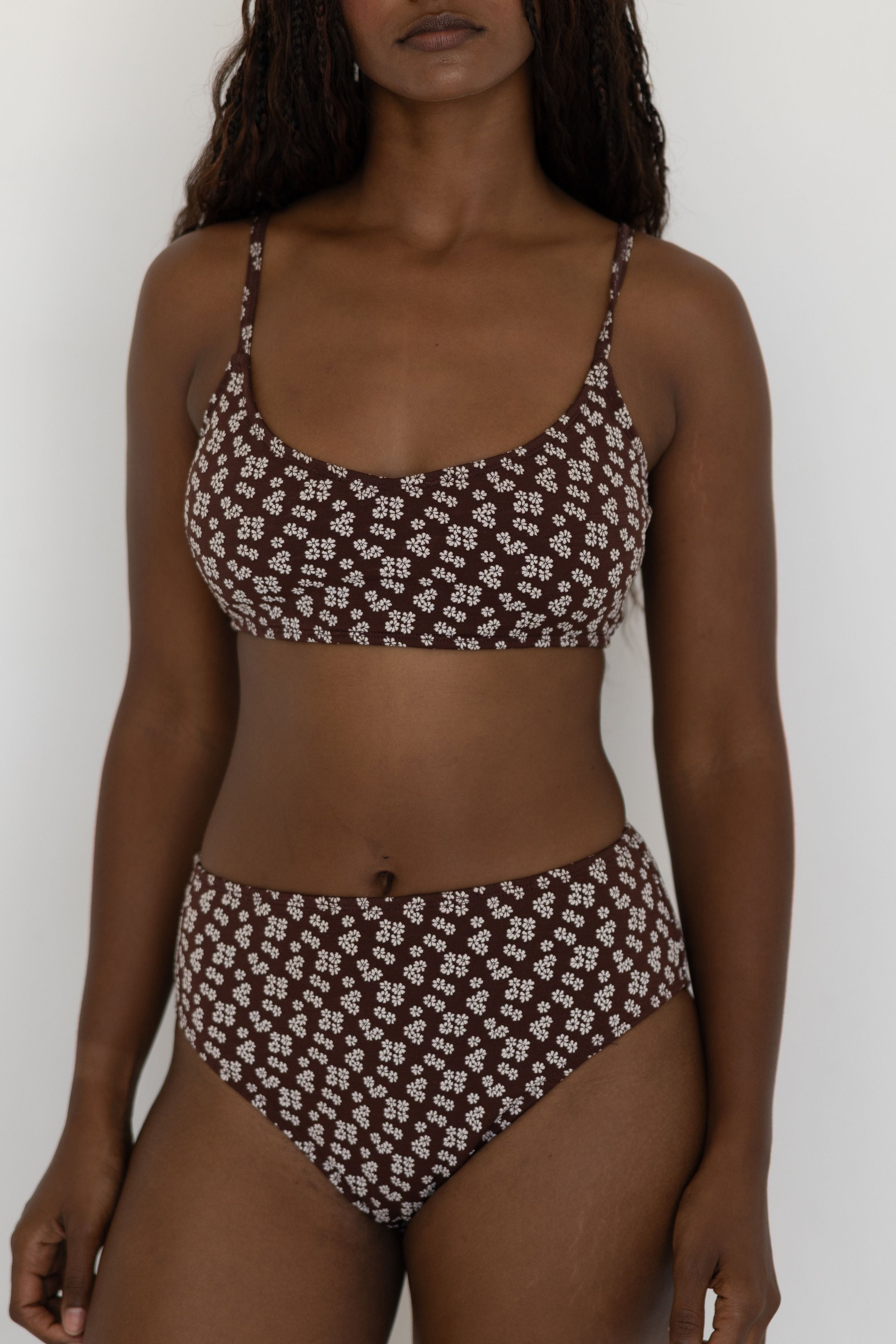 Chloe Bikini Top | Scoop Neck Brown Floral Bikini Top