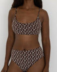 Chloe Bikini Top | Scoop Neck Brown Floral Bikini Top