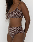 Chloe Bikini Top | Scoop Neck Brown Floral Bikini Top