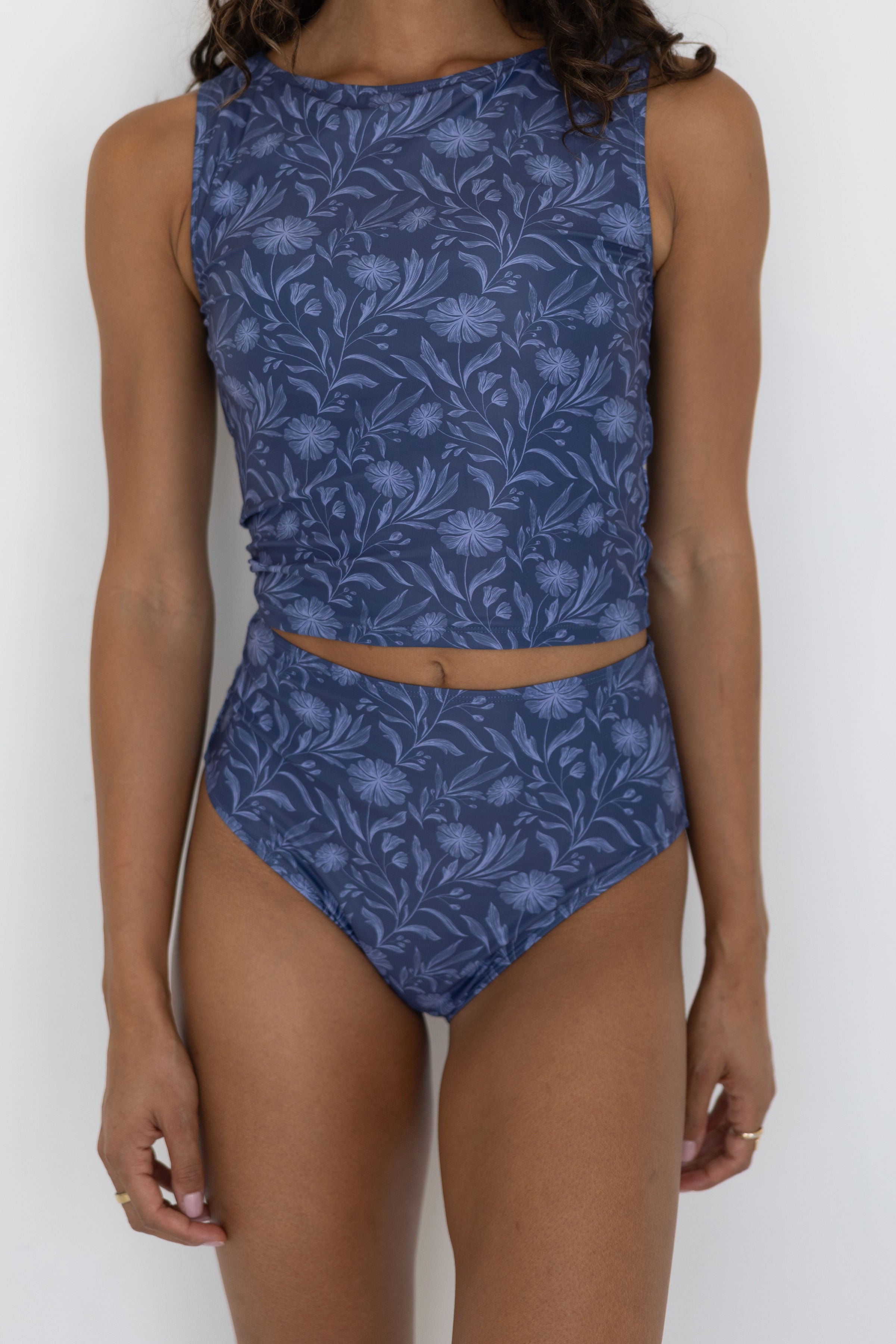 Cobalt High Waisted Bottoms | Blue Floral Modest Swim Bottoms