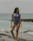 Cobalt Top | Blue High Neck Floral Full Coverage Tankini Top