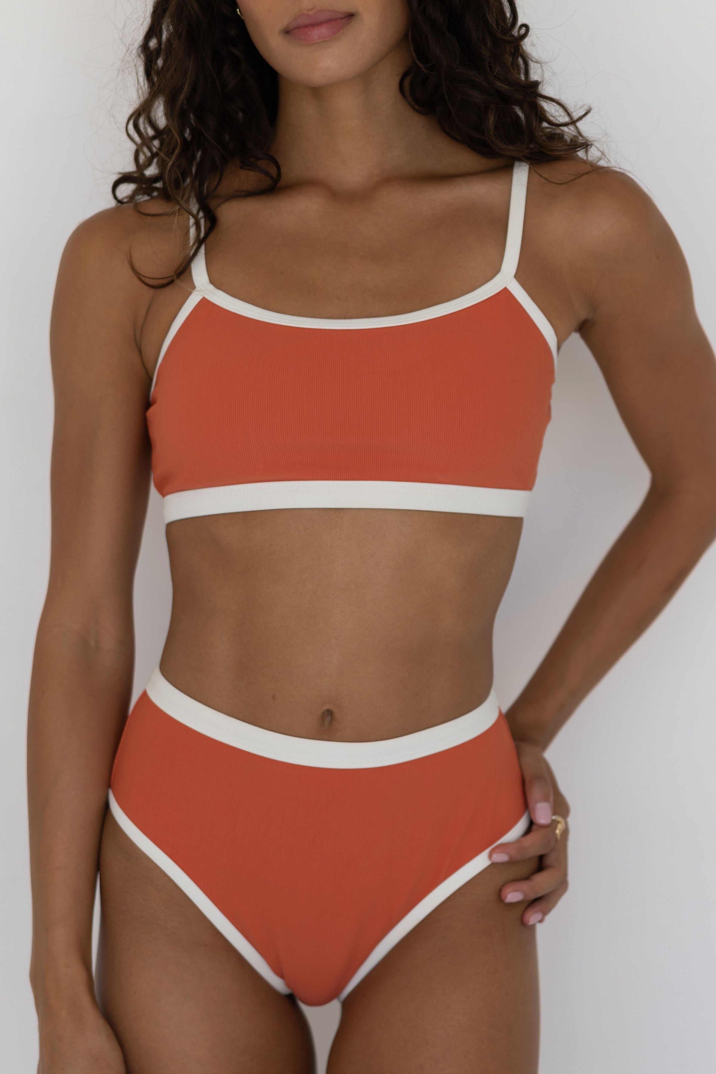 Coral Bikini Top | Ribbed Athletic Longline Bikini Top