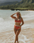 Modest Cute Athletic Longline Coral Bikini with White Trim