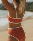 Beachy Modest Coral Textured Bikini with Adjustable Straps for Surfing