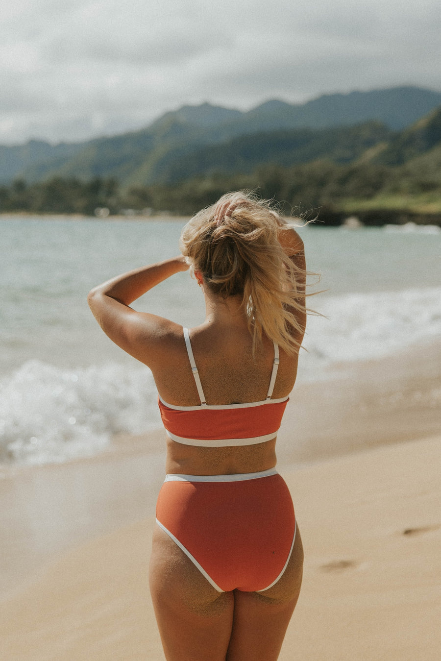 Textured Cute Coral High Waisted Longline High Waisted Full Coverage Bikini