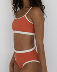 Coral Bikini Top | Ribbed Athletic Longline Bikini Top