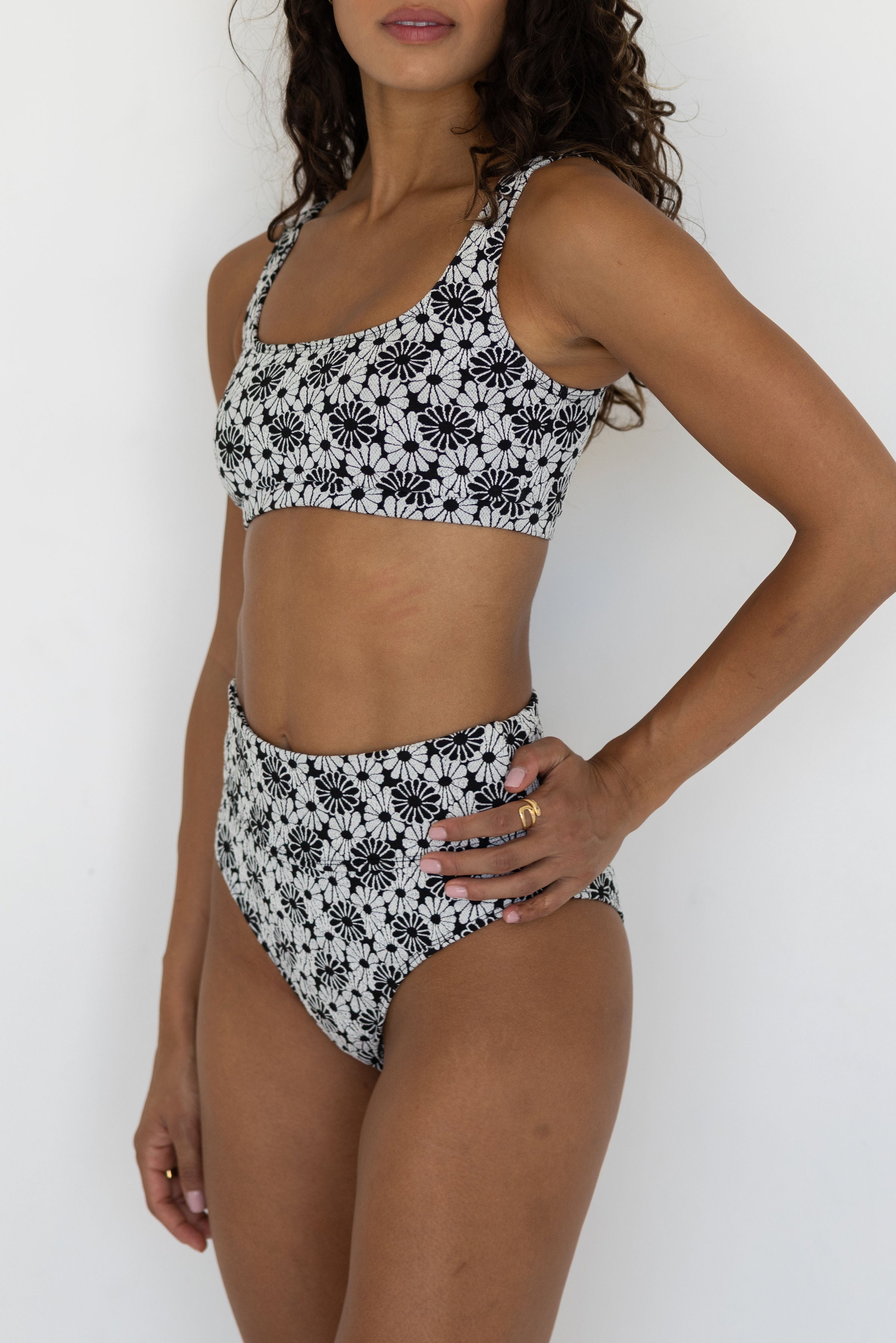 Daisy Bikini Top | Textured Floral Square Neck Bikini Top