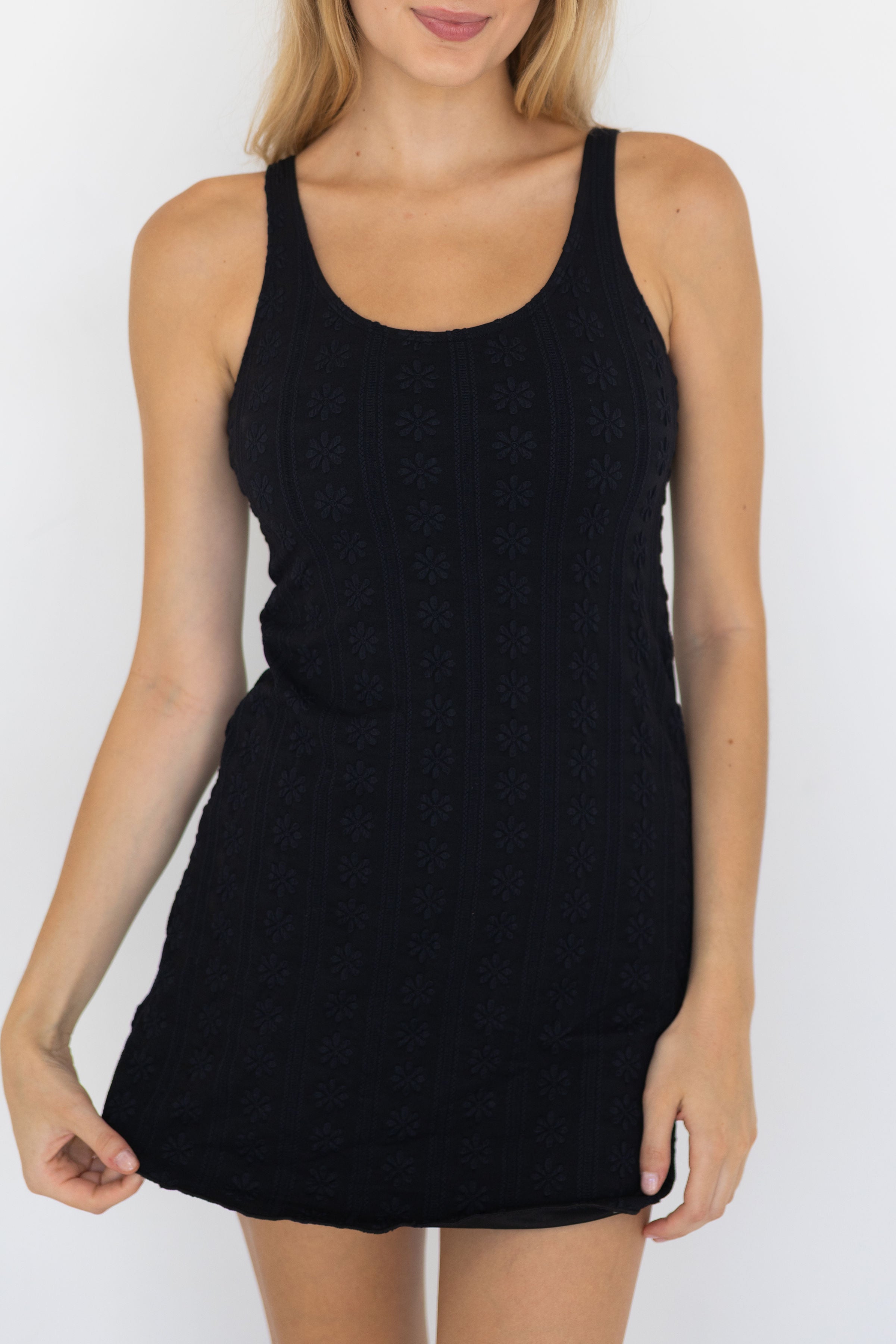 Eclipse Swim Dress | Black Floral Scoop Neck Swim Dress