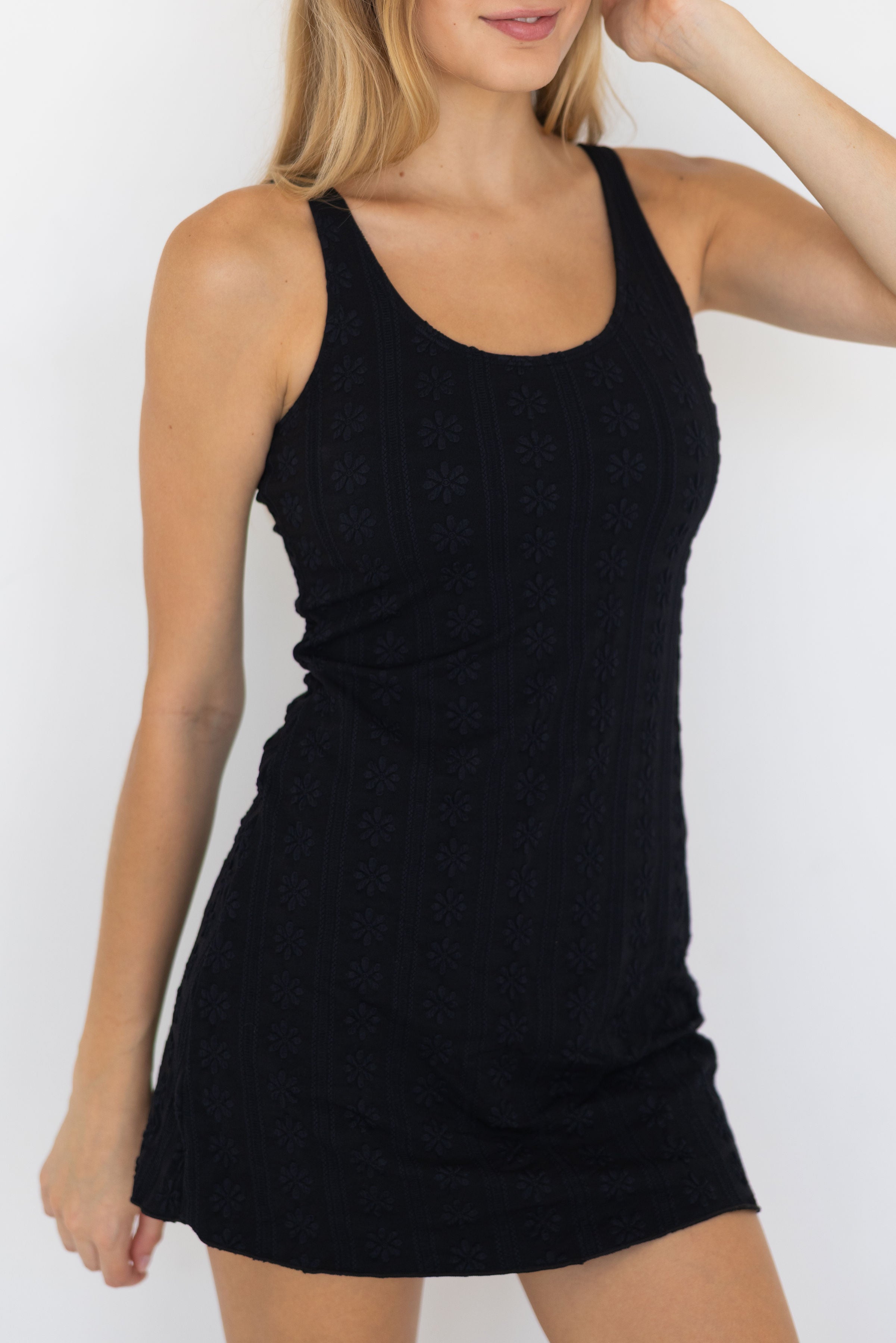 Eclipse Swim Dress | Black Floral Scoop Neck Swim Dress