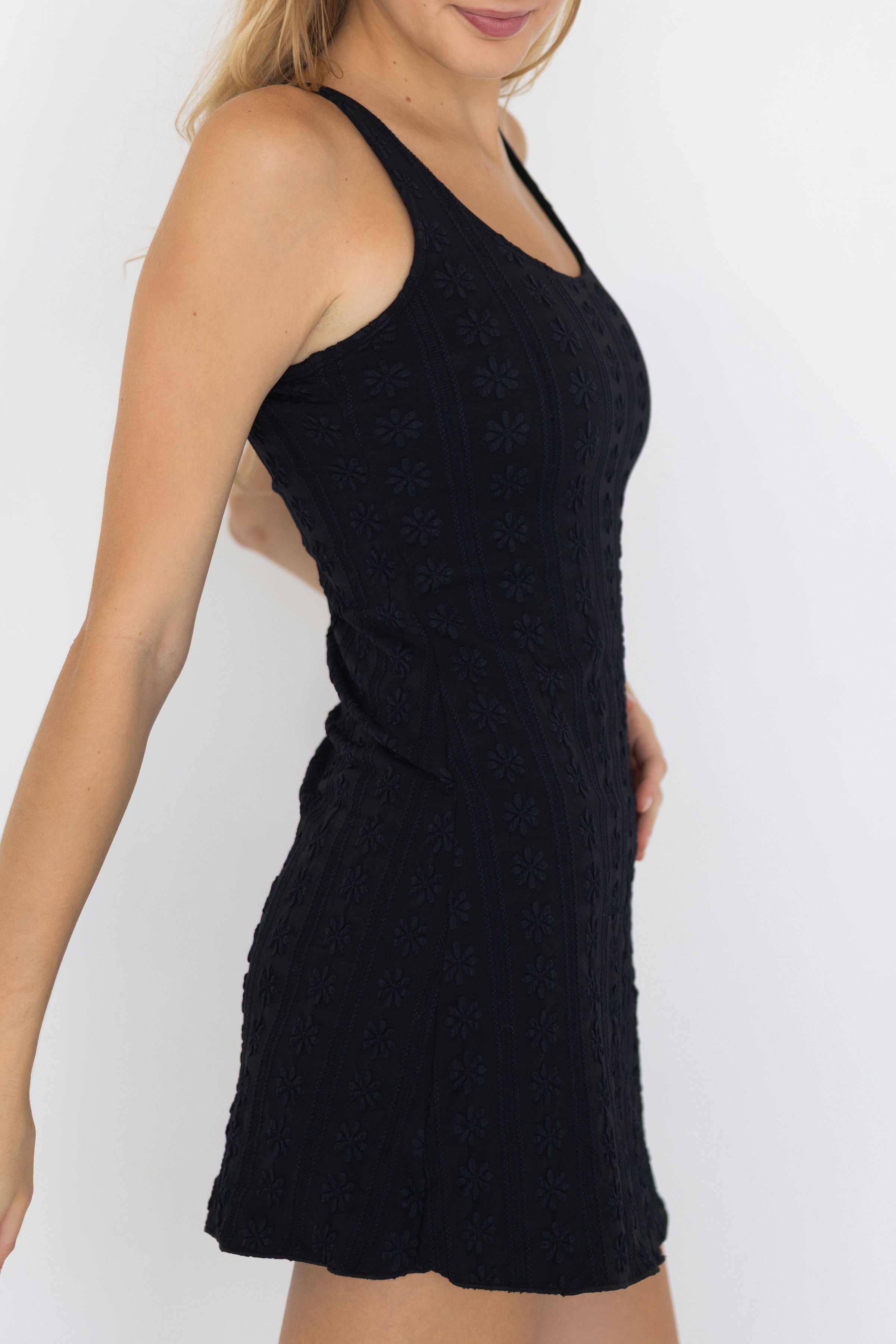 Eclipse Swim Dress | Black Floral Scoop Neck Swim Dress